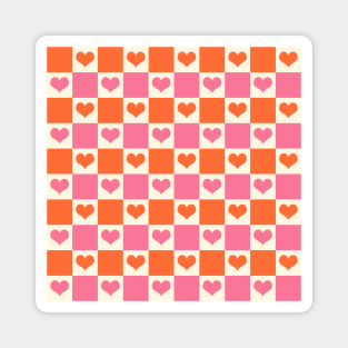 Checkerboard Hearts in Pink, Orange, and Cream Magnet