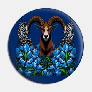 Cartoon Of A Bighorn Sheep With Colorado Blue Columbine Pin