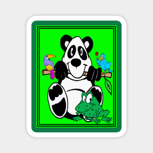 Comic Animation Abstract Panda, Birds and Frog Print Magnet