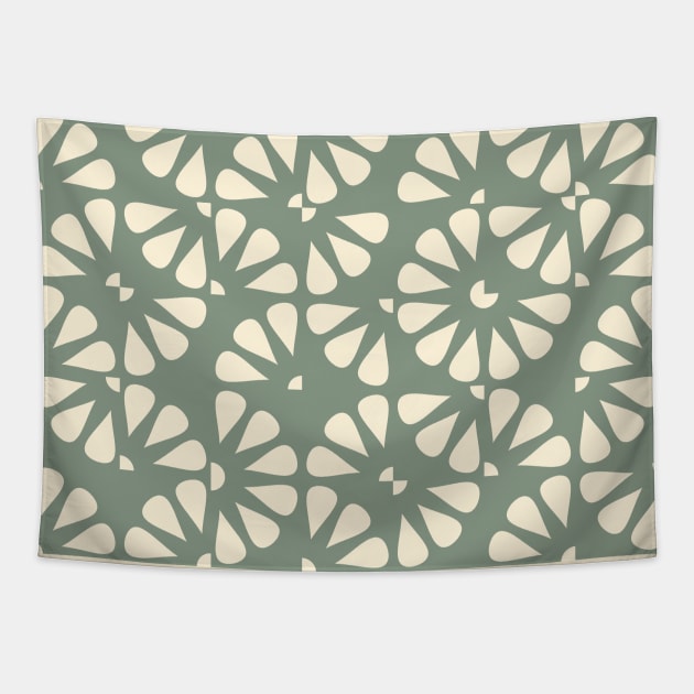 Sage Green Vintage Checkered Flowers Tapestry by Carolina Díaz