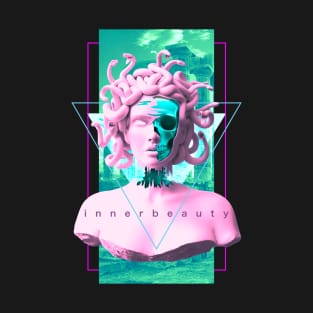 Vaporwave Medusa Statue with Skull Aesthetic Art Retro T-Shirt