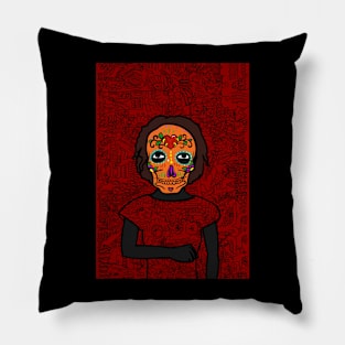 Embrace NFT Character - FemaleMask Doodle with Mexican Eyes Inspired by Buddha on TeePublic Pillow