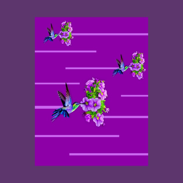 Hummingbirds and purple flowers on purple by YamyMorrell