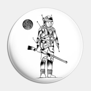 Mr. Spaceman Black And White Illustration Pin