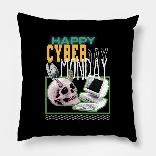 Happy Cyber Monday Retro Style Pillow by Mandegraph