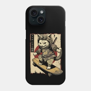 Skateboard Samurai Cat Tattoo, Kawaii Ninja Cat Phone Case