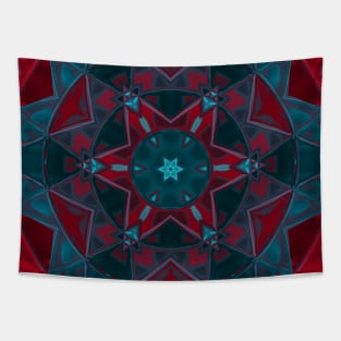 Mosaic Kaleidoscope Flower Blue and Red Tapestry