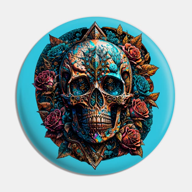 Skull & Roses (1.1) - Trippy Psychedelic Skulls Pin by TheThirdEye