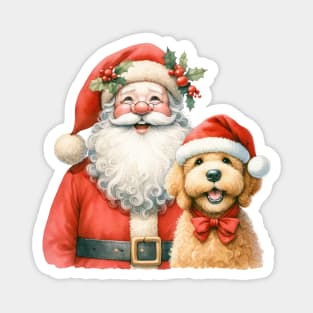 Labradoodle and Santa Funny Christmas Happy Dog Jolly Santa Cartoon artwork Magnet