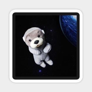 OtterSpace Otter Astronaut Plushie in front of planet outerspace Magnet