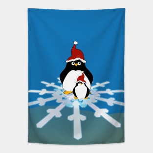 Christmas Penguins on Snowflake Tapestry