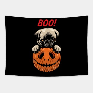 Cute Halloween Pumpkin Pug Tapestry