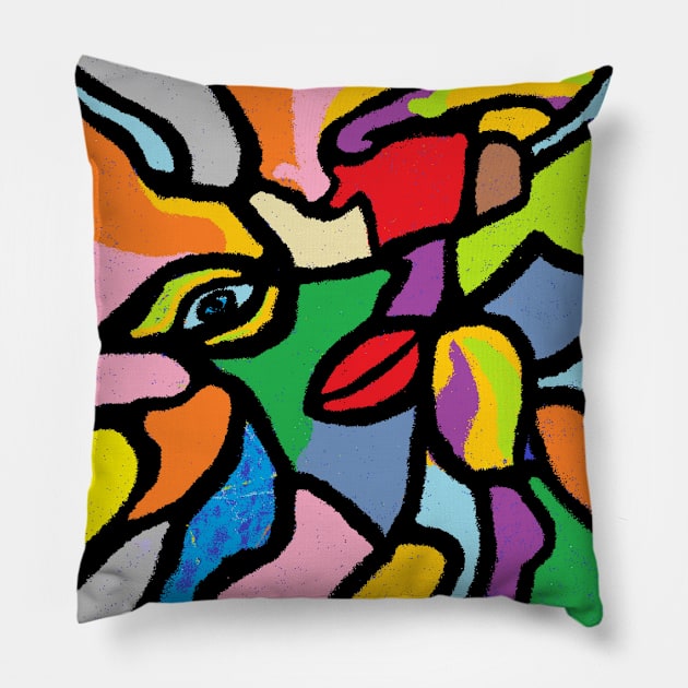 Pintura Abstracto Perfil de Mujer Carnaval. Pillow by Tervio Vela