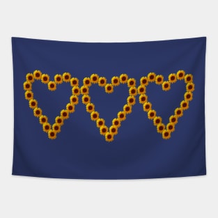 Three Sunflower Hearts Tapestry