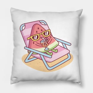 Cute Watermelon With Sunglasses Chilling On Beach Chair Pillow