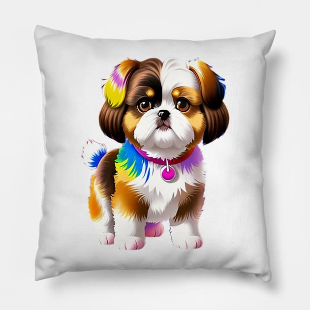 Tie Dye Shih Tzu Puppy 02 Pillow by H.M