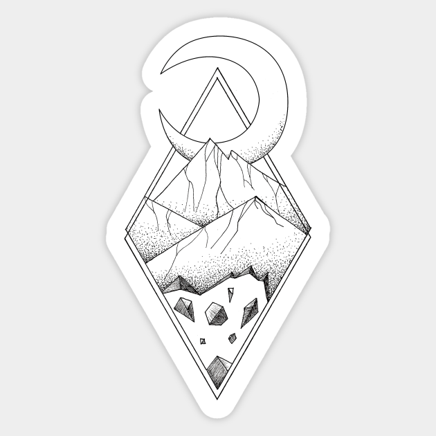 Geometric mountain in a diamonds with moon (tattoo style - black and white) - Mountain - Sticker | TeePublic Geometric mountain in a diamonds with moon (tattoo style - black and white) - Mountain - Sticker | TeePublic