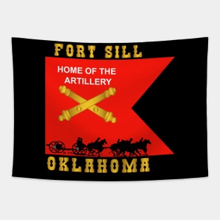 Fort SIll, Home of Artillery Guidon w Cassion - Black X 300 Tapestry
