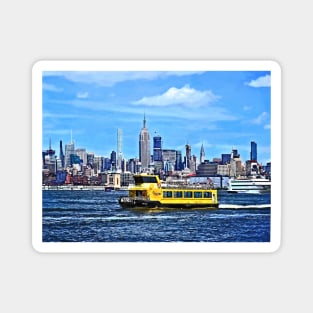 Manhattan NY - Ferry In Front Manhattan Skyline Magnet