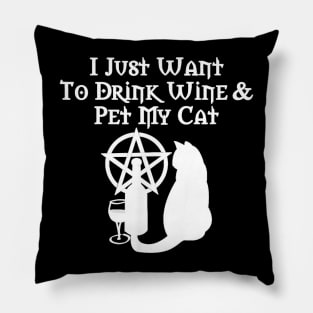 Drink Wine And Pet My Cat Wiccan Pagan Cheeky Witch Pillow