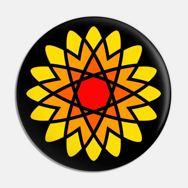 Orange Atom Flower - Sunshine Pin by ArtsoftheHeart