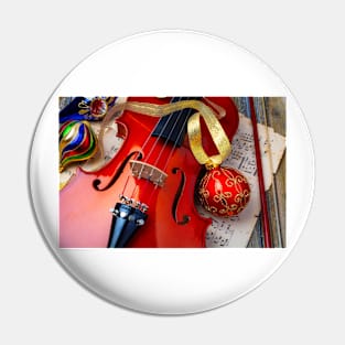 Red Ornament And Violin Pin