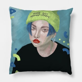 Neon green and blue Pillow