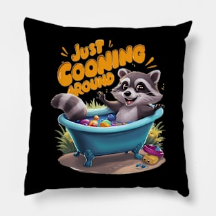 Just Cooning Mischievous Raccoons Bath Adventure Pillow