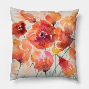 Abstract Loose Watercolor Flowers in Orange Pillow