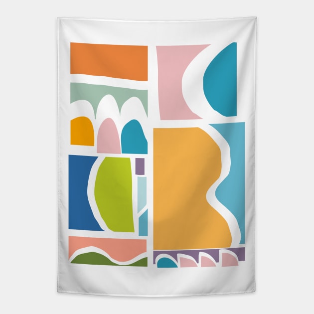 Colorful Abstract Paper Cut-Out Shapes Tapestry by ApricotBirch