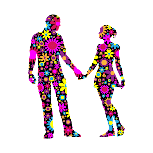 Silhouette of couple holding hands in floral design T-Shirt