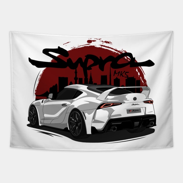 White Toyota GR Supra MK5 A90 JDM car Tapestry by T-JD