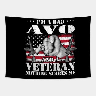 Vintage American Flag I'm A Dad Avo And A Veteran Nothing Scares Me Happy Fathers Day Veterans Day Tapestry