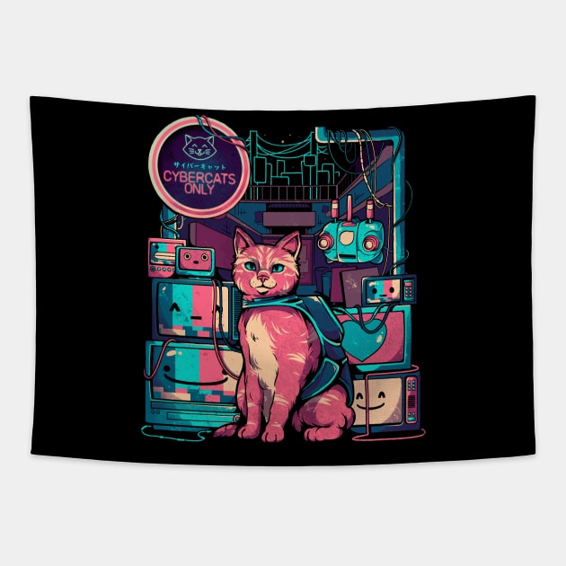 Cybercats Only - Funny Cat Geek Gift Tapestry by eduely