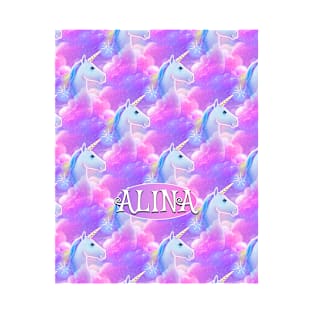 Alina Name Personalized Unicorn Pattern T-Shirt