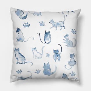 indigo cats watercolor pattern Pillow