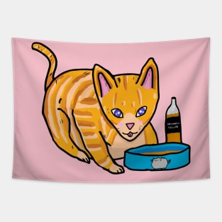 Tabby Cat Drunk Tapestry