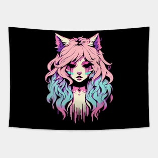 Anime cat girl pastel Tapestry