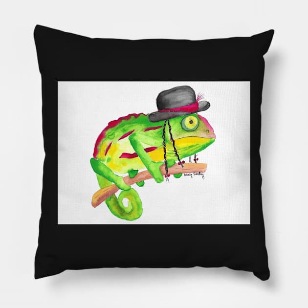 Karma Chameleon Watercolor Pillow by Wendysmalley