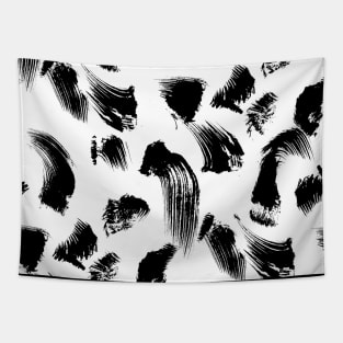 Black over White Brushtroke Dots Tapestry