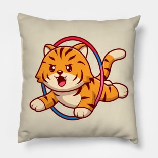 Cute Tiger Jump In Ring Cartoon Pillow