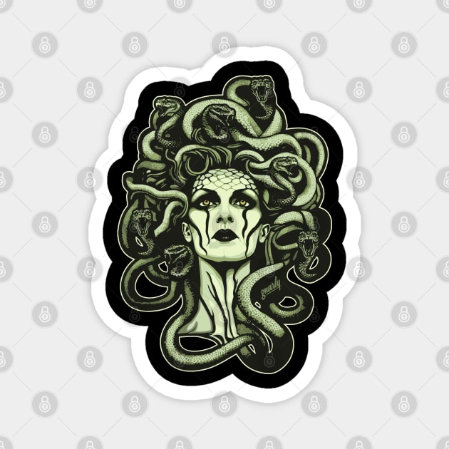 Gorgon Greek Goddess Medusa with Snakes for Hair Design by Gnarly Magnet  for Sale by ChattanoogaTee