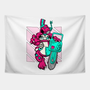 White rabbit zombie robot monster Tapestry