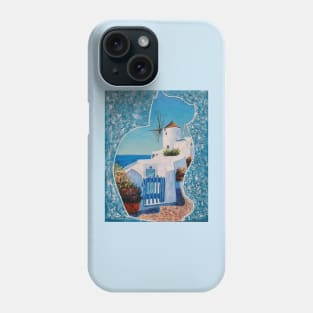 Santorini Cat Mixed Media Painting Phone Case