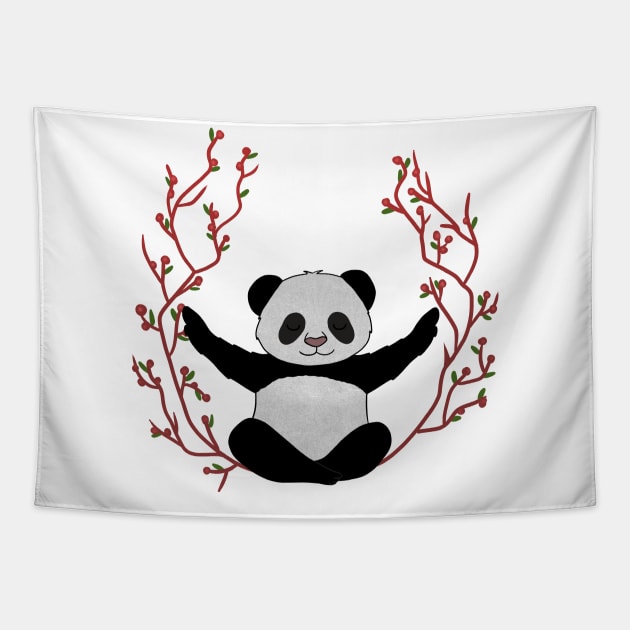 Panda Yoga Pose, Meditation Tapestry by dukito