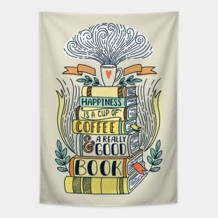 Happiness is Books and Coffee Tapestry