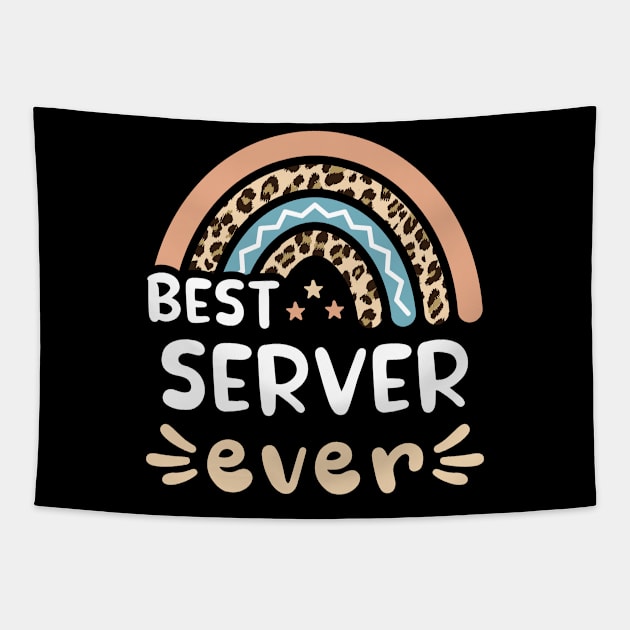 Best Server ever Leopard Rainbow Gift Mom Tapestry by qwertydesigns