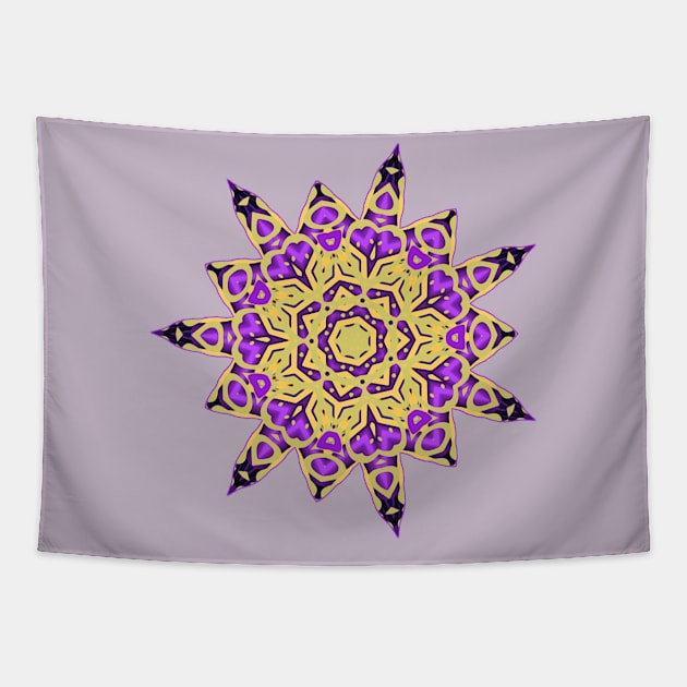 Purple and Yellow Abstract Mandala Star Silhouette Tapestry by Mazz M