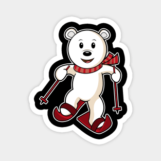 Bear as Skier with Skis & Ski poles Magnet