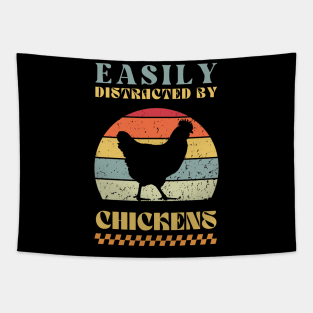 Easily Distracted by Chickens - Retro Humor Tapestry